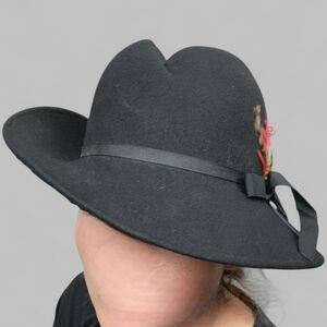 Black %100 Wool Hat Feather Detail Fedora Women's Lancaster  40s Artsy Artist